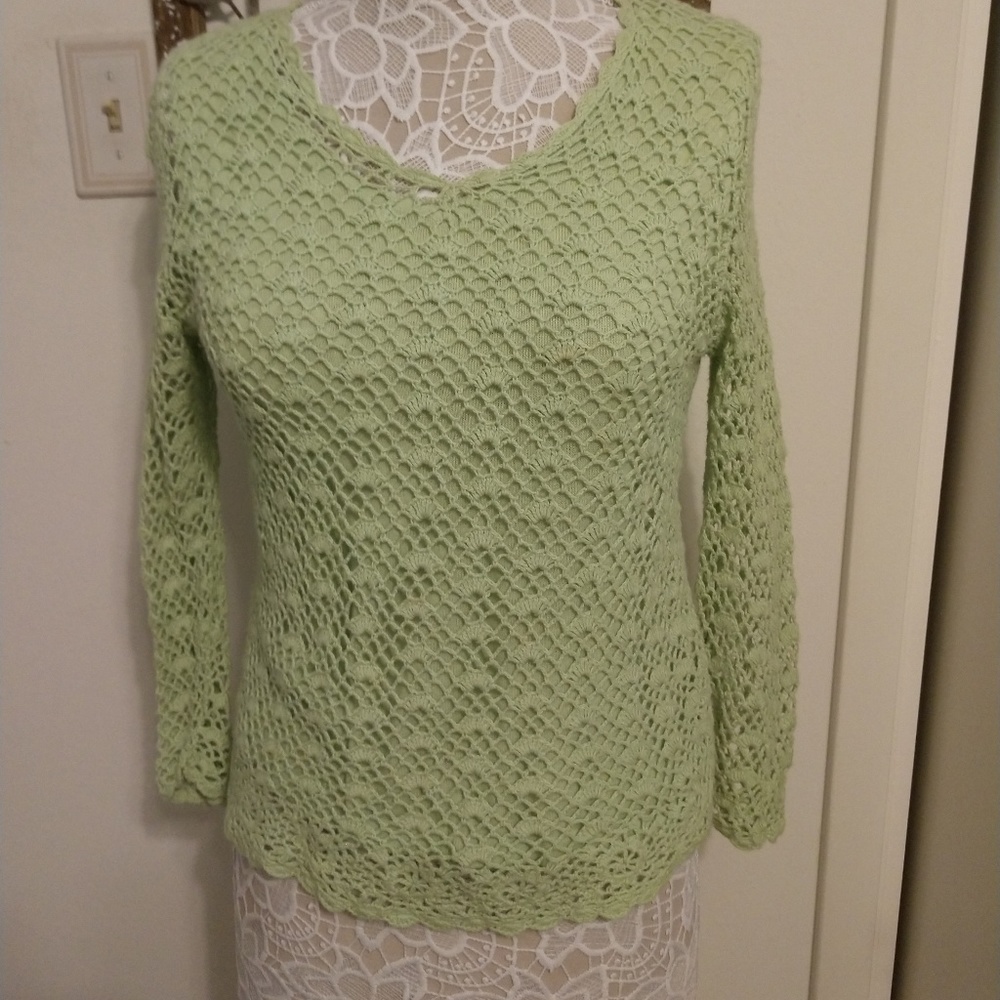 Light green crochet long sleeve top.